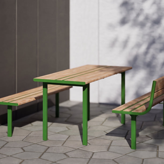 Gewerbefabrik Tisch Neubeckum Outdoor Stadtmobiliar Grün RAL 6018 Sitzgruppe