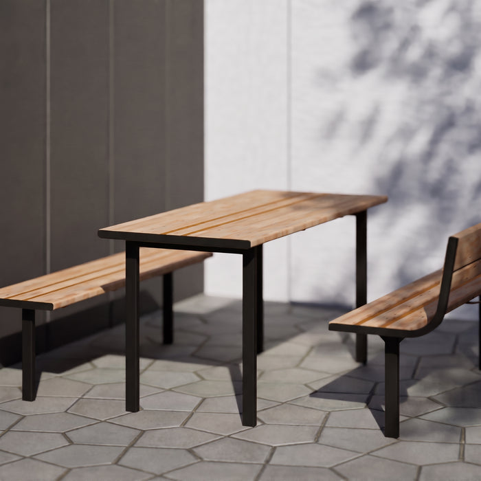 Gewerbefabrik Tisch Neubeckum Outdoor Stadtmobiliar Schwarz RAL 9017 Sitzgruppe