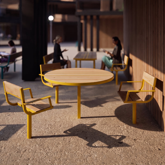 Gewerbefabrik Tisch Neubois Outdoor Stadtmobiliar Gelb RAL 1028 Sitzgruppe