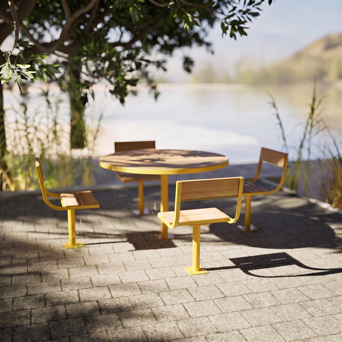 Gewerbefabrik Tisch Neubois Outdoor Stadtmobiliar Gelb RAL 1028 Szene
