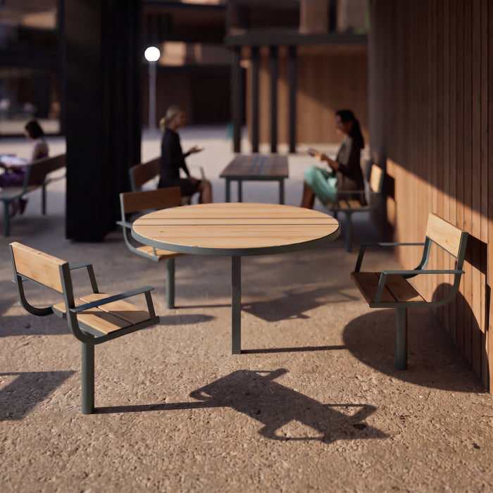Gewerbefabrik Tisch Neubois Outdoor Stadtmobiliar Grau RAL 7011 Sitzgruppe