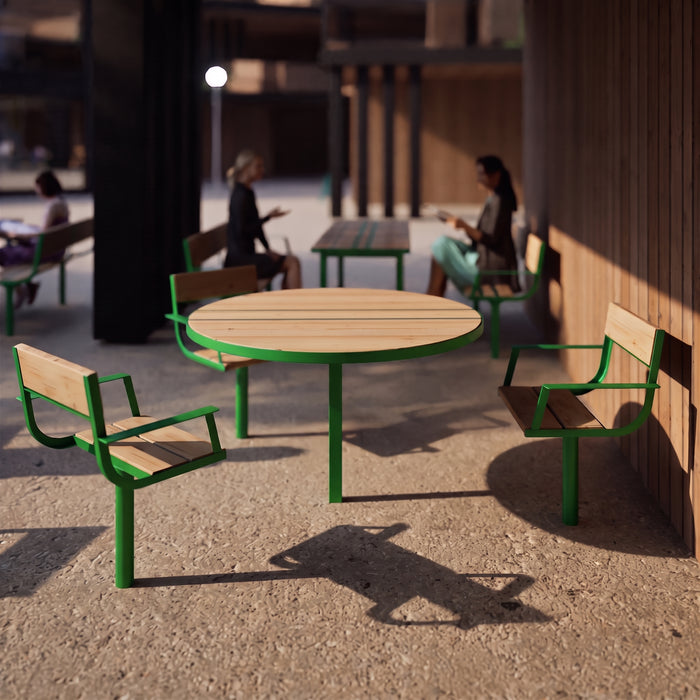 Gewerbefabrik Tisch Neubois Outdoor Stadtmobiliar Grün RAL 6018 Sitzgruppe
