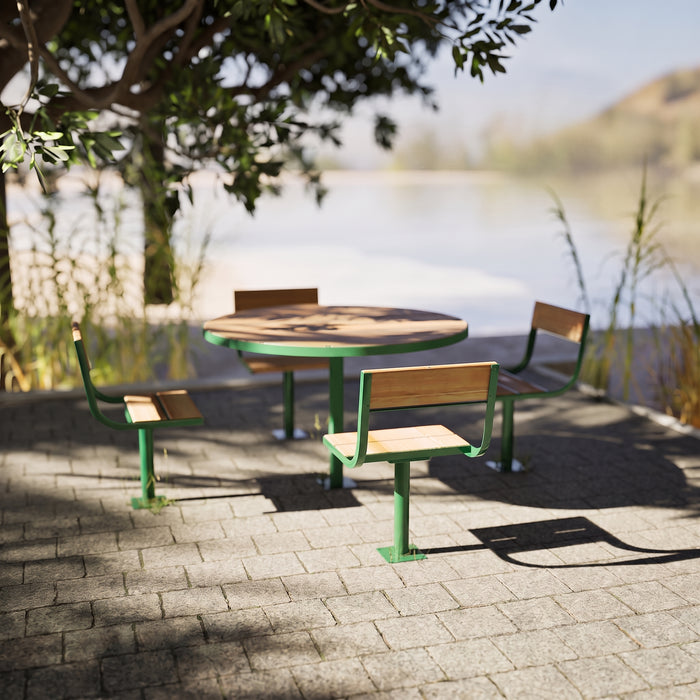 Gewerbefabrik Tisch Neubois Outdoor Stadtmobiliar Grün RAL 6018 Szene