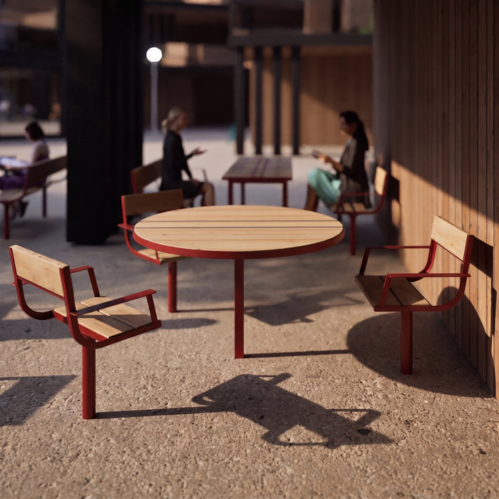 Gewerbefabrik Tisch Neubois Outdoor Stadtmobiliar Rot RAL 3001 Sitzgruppe