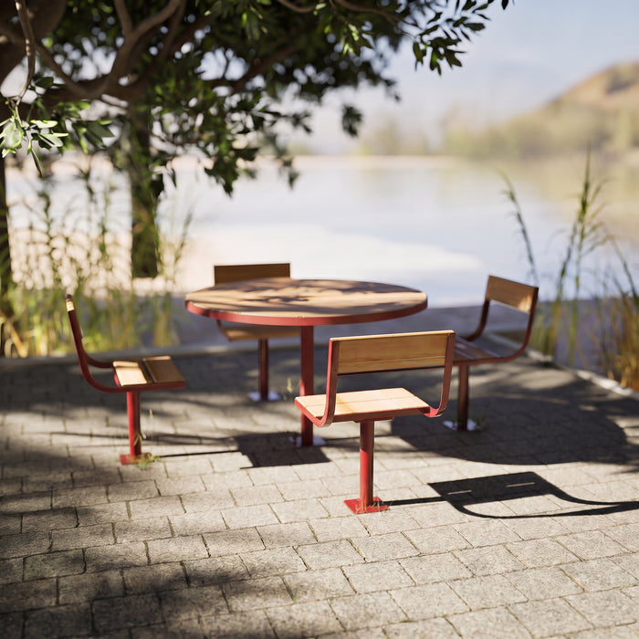 Gewerbefabrik Tisch Neubois Outdoor Stadtmobiliar Rot RAL 3001 Szene