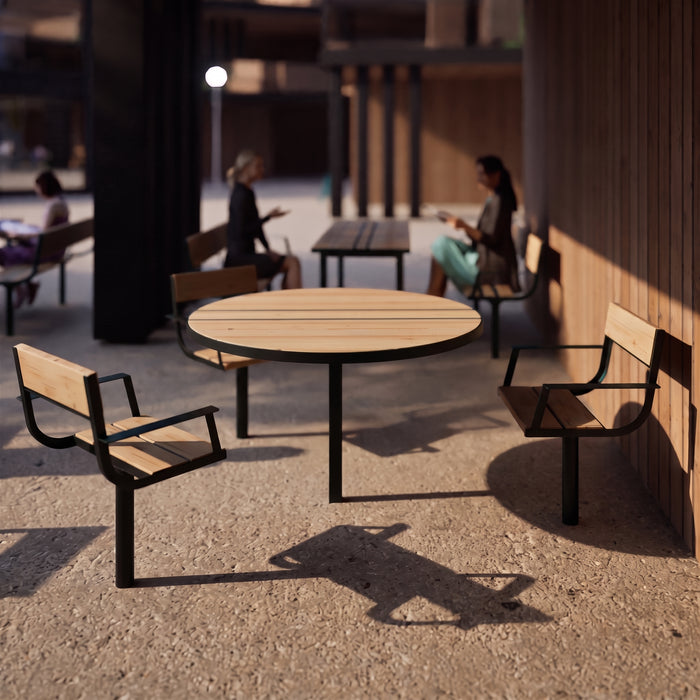 Gewerbefabrik Tisch Neubois Outdoor Stadtmobiliar Schwarz RAL 9017 Sitzgruppe