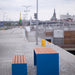 Gewerbefabrik Tisch Ottenhofen Holz Outdoor Stadtmobiliar Blau RAL 5005 Sitzgruppe