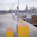 Gewerbefabrik Tisch Ottenhofen Holz Outdoor Stadtmobiliar Gelb RAL 1028 Sitzgruppe