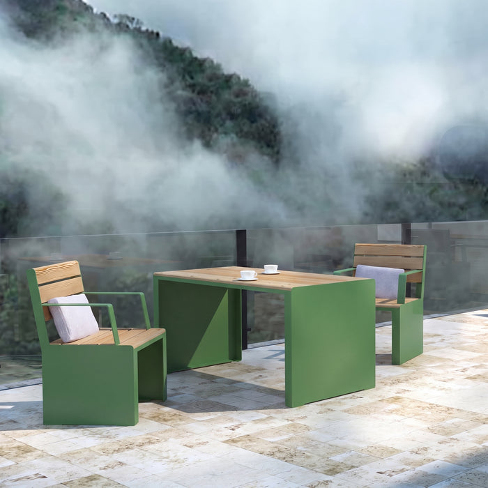 Gewerbefabrik Tisch Otting Holz Outdoor Stadtmobiliar Grün RAL 6018 Szene