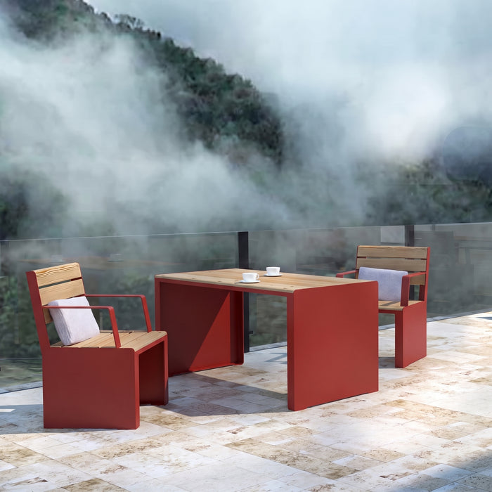 Gewerbefabrik Tisch Otting Holz Outdoor Stadtmobiliar Rot RAL 3001 Szene
