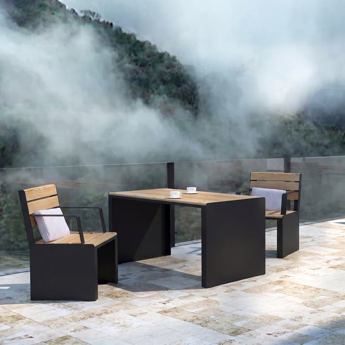 Gewerbefabrik Tisch Otting Holz Outdoor Stadtmobiliar Schwarz RAL 9017 Szene