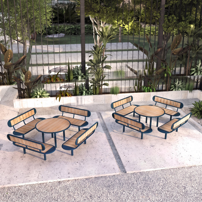 Gewerbefabrik Tisch Rodenberg Holz Outdoor Stadtmobiliar Blau RAL 5005 Szene