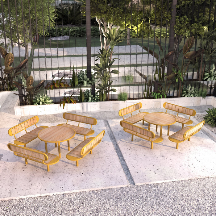 Gewerbefabrik Tisch Rodenberg Holz Outdoor Stadtmobiliar Gelb RAL 1028 Szene