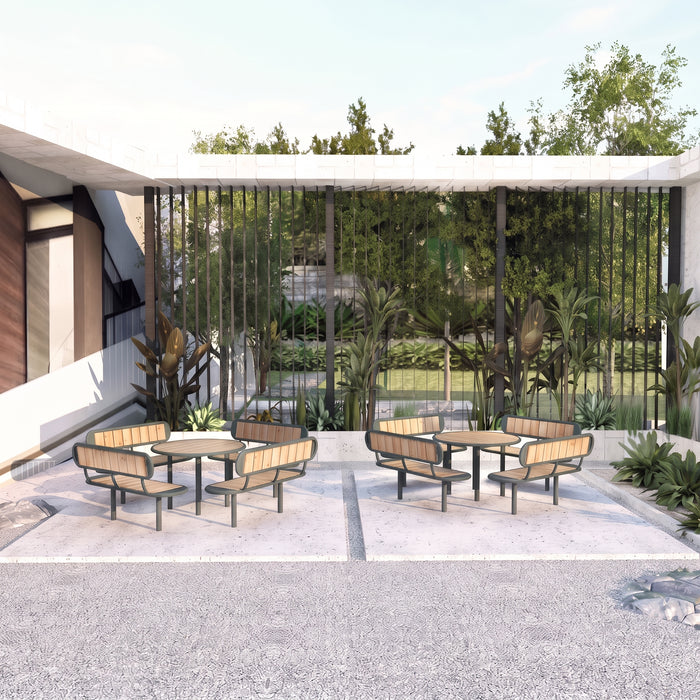 Gewerbefabrik Tisch Rodenberg Holz Outdoor Stadtmobiliar Grau RAL 7011 Sitzgruppe