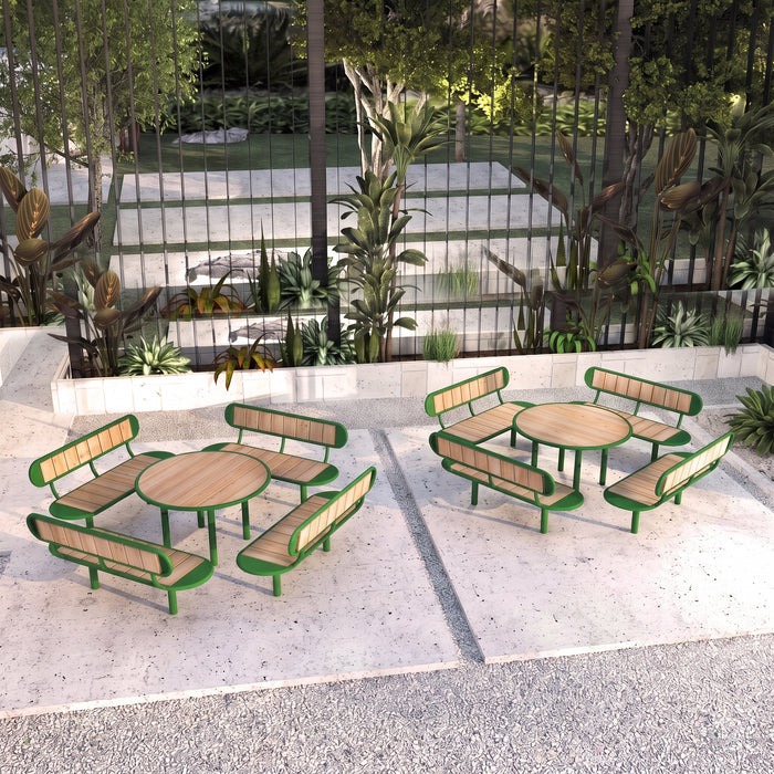 Gewerbefabrik Tisch Rodenberg Holz Outdoor Stadtmobiliar Grün RAL 6018 Szene