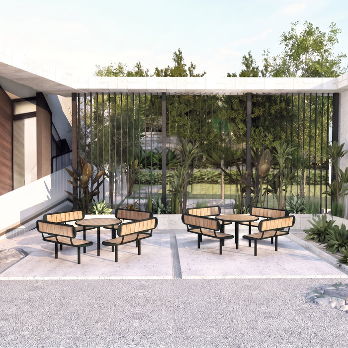 Gewerbefabrik Tisch Rodenberg Holz Outdoor Stadtmobiliar Schwarz RAL 9017 Sitzgruppe