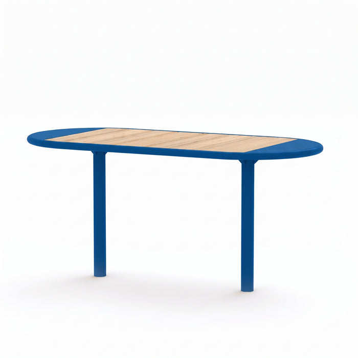 Gewerbefabrik Tisch Roderath Holz Outdoor Stadtmobiliar Blau RAL 5005