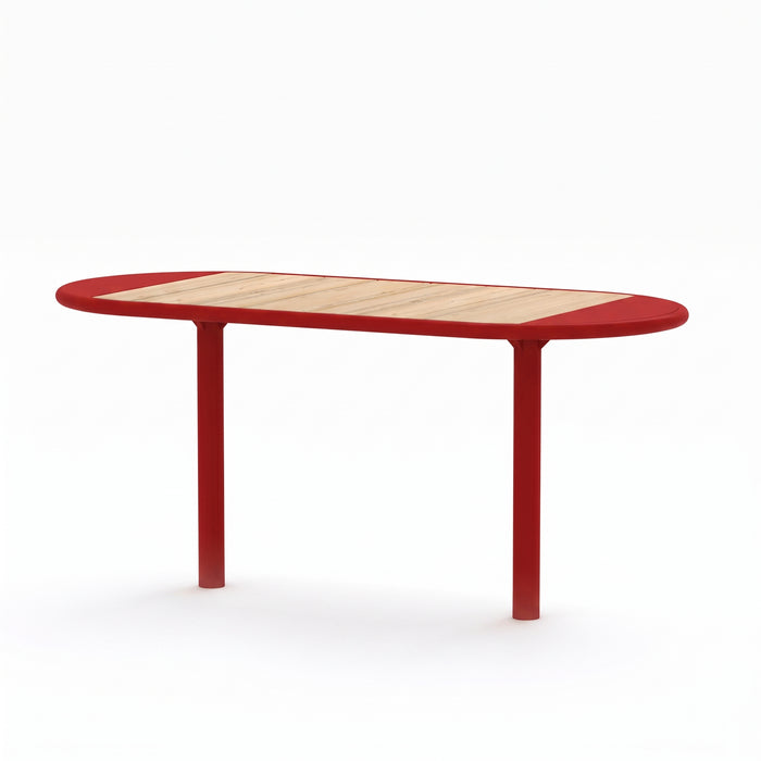 Gewerbefabrik Tisch Roderath Holz Outdoor Stadtmobiliar Rot RAL 3001