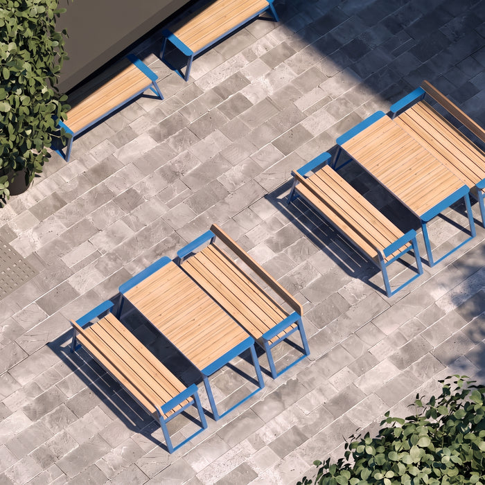 Gewerbefabrik Tisch Rottleben Holz Outdoor Stadtmobiliar Blau RAL 5005 Sitzgruppe