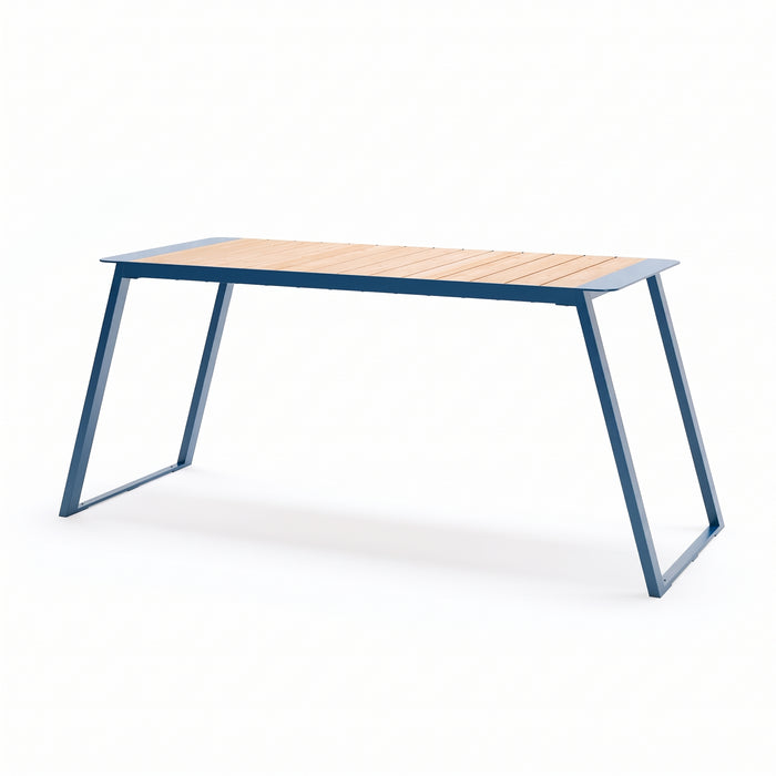 Gewerbefabrik Tisch Rottleben Holz Outdoor Stadtmobiliar Blau RAL 5005