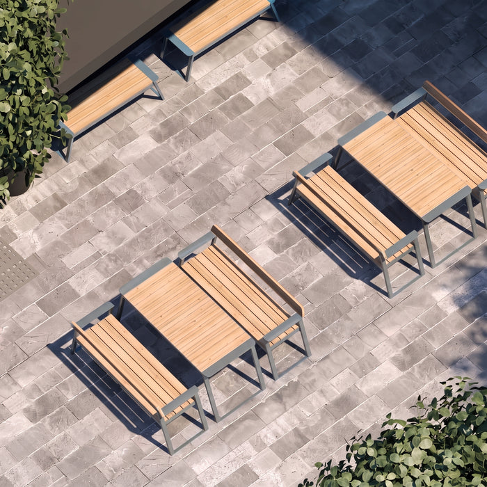 Gewerbefabrik Tisch Rottleben Holz Outdoor Stadtmobiliar Grau RAL 7011 Sitzgruppe