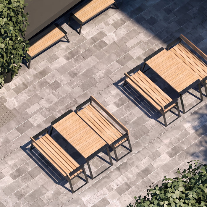 Gewerbefabrik Tisch Rottleben Holz Outdoor Stadtmobiliar Schwarz RAL 9017 Sitzgruppe