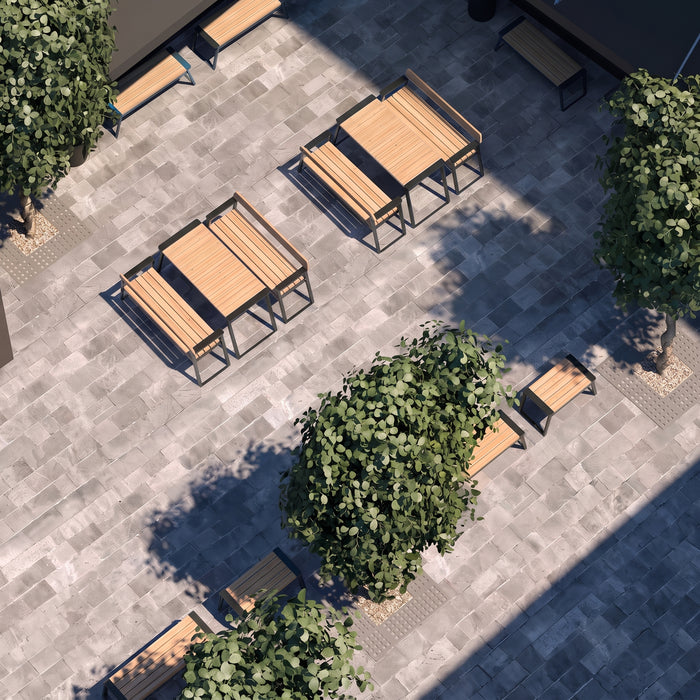 Gewerbefabrik Tisch Rottleben Holz Outdoor Stadtmobiliar Schwarz RAL 9017 Szene