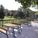 Gewerbefabrik Tisch Rottorf Holz Outdoor Stadtmobiliar Blau RAL 5005 Sitzgruppe