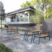 Gewerbefabrik Tisch Rottorf Holz Outdoor Stadtmobiliar Blau RAL 5005 Szene