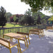 Gewerbefabrik Tisch Rottorf Holz Outdoor Stadtmobiliar Gelb RAL 1028 Sitzgruppe