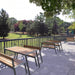 Gewerbefabrik Tisch Rottorf Holz Outdoor Stadtmobiliar Grau RAL 7011 Sitzgruppe