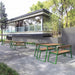 Gewerbefabrik Tisch Rottorf Holz Outdoor Stadtmobiliar Grün RAL 6018 Szene