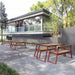 Gewerbefabrik Tisch Rottorf Holz Outdoor Stadtmobiliar Rot RAL 3001 Szene