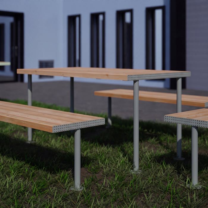 Gewerbefabrik Tisch Trebendorf Holz Outdoor Stadtmobiliar Grau RAL 7011 Sitzgruppe