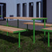 Gewerbefabrik Tisch Trebendorf Holz Outdoor Stadtmobiliar Grün RAL 6018 Sitzgruppe
