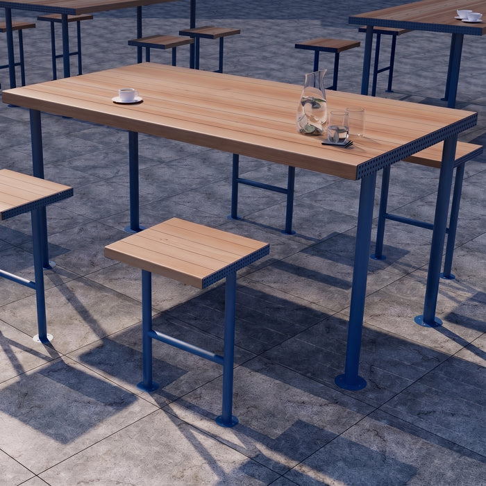 Gewerbefabrik Tisch Trebnitz Holz Outdoor Stadtmobiliar Blau RAL 5005 Sitzgruppe