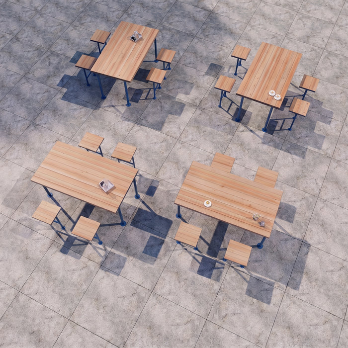 Gewerbefabrik Tisch Trebnitz Holz Outdoor Stadtmobiliar Blau RAL 5005 Szene