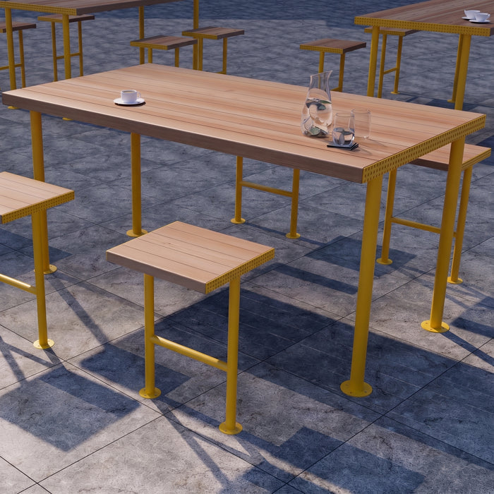 Gewerbefabrik Tisch Trebnitz Holz Outdoor Stadtmobiliar Gelb RAL 1028 Sitzgruppe