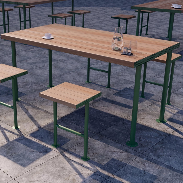 Gewerbefabrik Tisch Trebnitz Holz Outdoor Stadtmobiliar Grün RAL 6018 Sitzgruppe