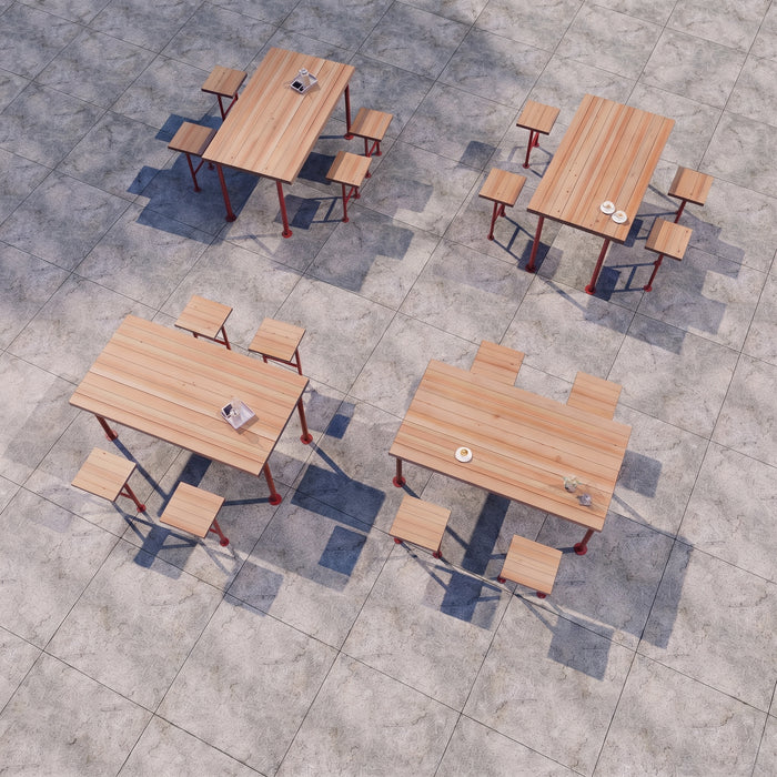 Gewerbefabrik Tisch Trebnitz Holz Outdoor Stadtmobiliar Rot RAL 3001 Szene