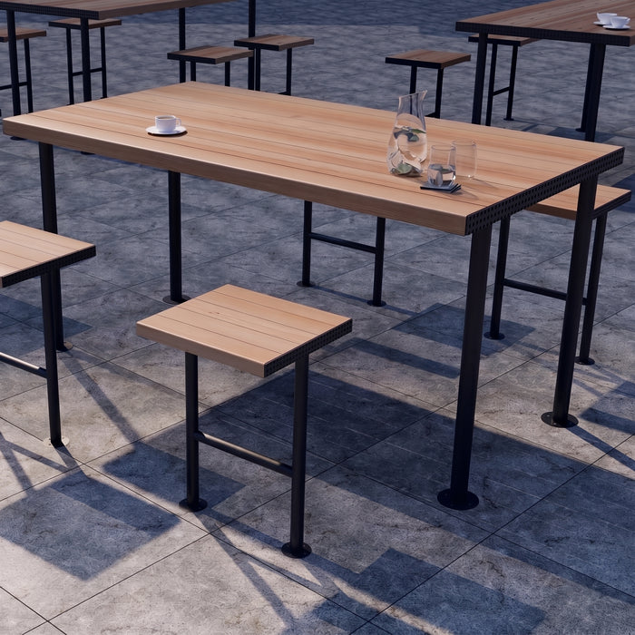 Gewerbefabrik Tisch Trebnitz Holz Outdoor Stadtmobiliar Schwarz RAL 9017 Sitzgruppe