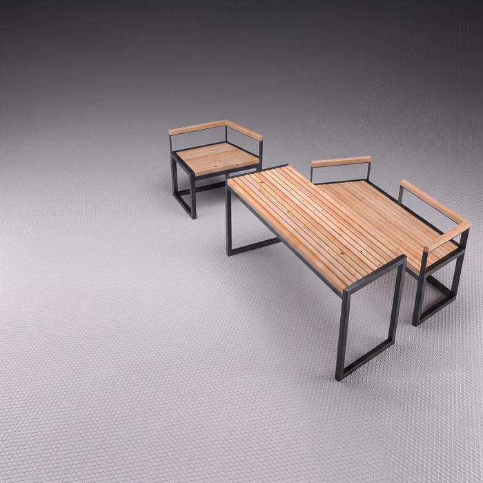 Gewerbefabrik Tisch Wernigerode Holz Outdoor Stadtmobiliar Schwarz RAL 9017 Sitzgruppe