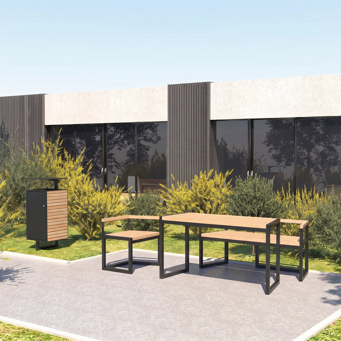 Gewerbefabrik Tisch Wernigerode Holz Outdoor Stadtmobiliar Schwarz RAL 9017 Szene
