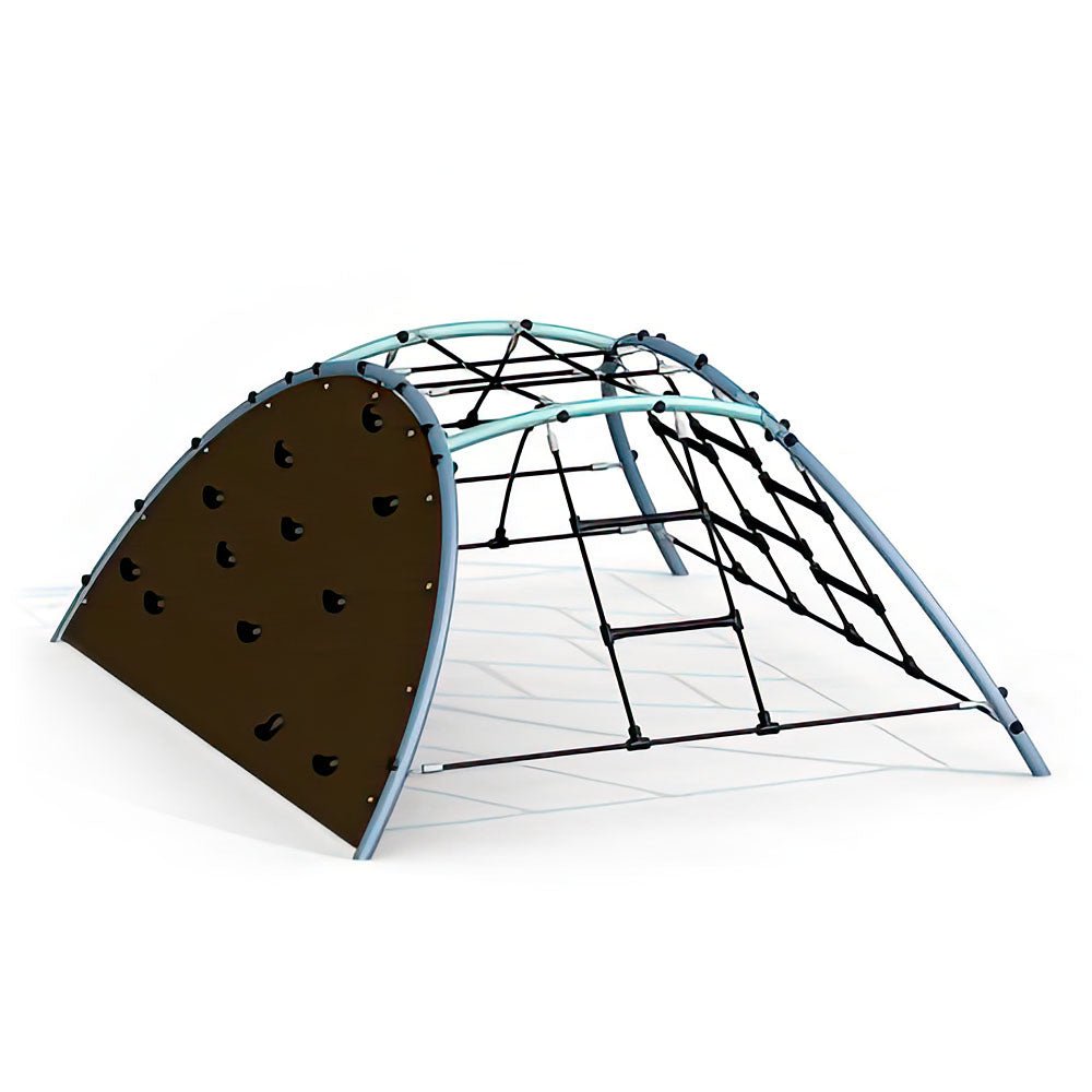 Kletterturm Max: Metall-Spielturm mit Kletternetz und Kletterwand — Gewerbefabrik