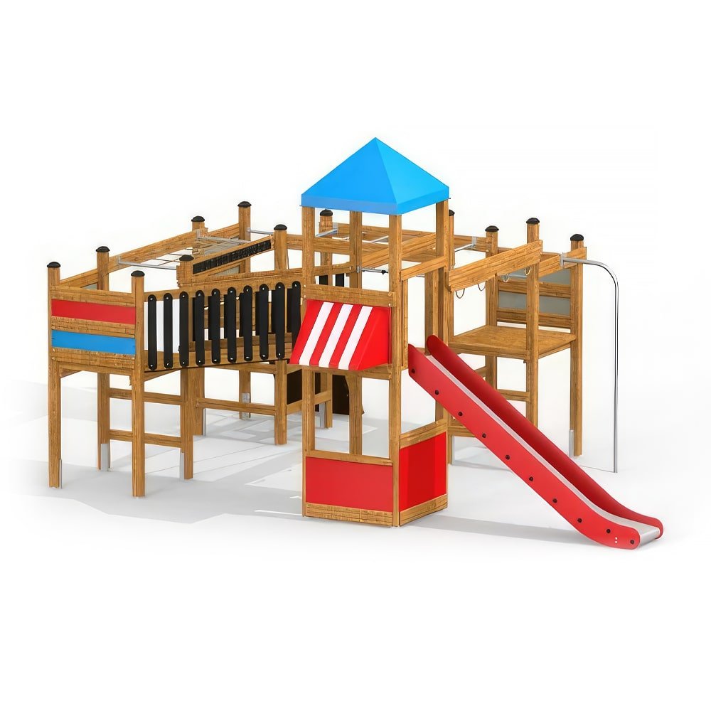 Kletterturm Edvin Kinderspielgerät aus robustem Holz — Gewerbefabrik